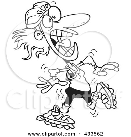 Royalty-Free (RF) Clipart Illustration Of Coloring Page Line Art Of A Clumsy Roller Blader by toonaday