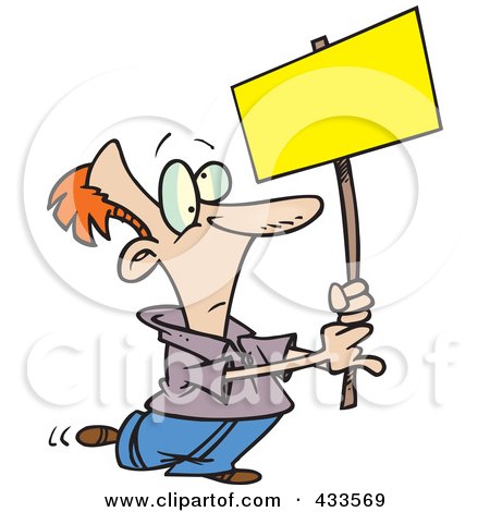 Royalty-Free (RF) Clipart Illustration Of A Cartoon Man Advertising With A Blank Sign by toonaday