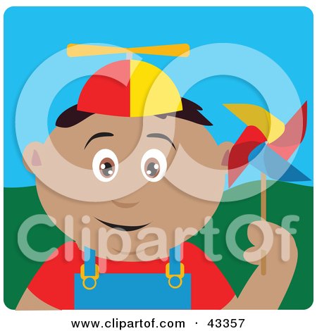 Clipart Illustration of a Happy Latin American Boy Playing With A Pinwheel by Dennis Holmes Designs