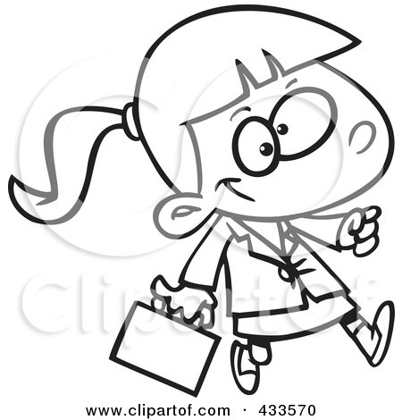 Royalty-Free (RF) Clipart Illustration Of Coloring Page Line Art Of A Business Girl Carrying A Briefcase by toonaday