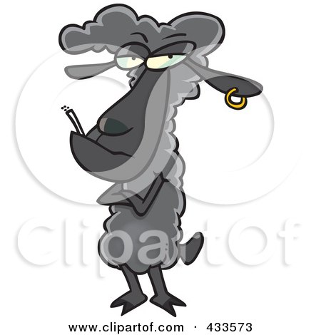 Royalty-Free (RF) Clipart Illustration Of A Black Sheep With An Earring And Cigarette by toonaday