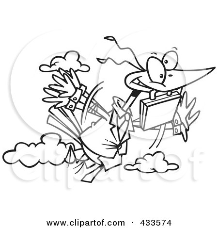 Royalty-Free (RF) Clipart Illustration Of Coloring Page Line Art Of A Business Bird Flying With A Briefcase by toonaday