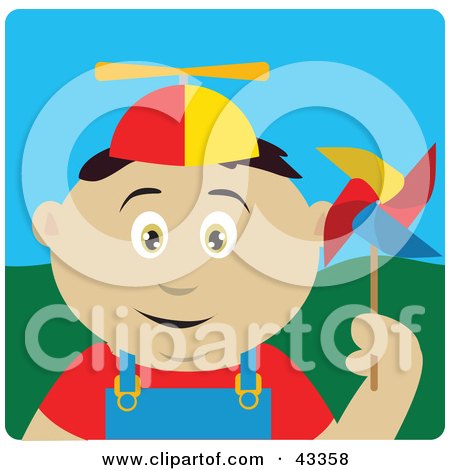 Clipart Illustration of a Happy Mexican Boy Playing With A Pinwheel by Dennis Holmes Designs