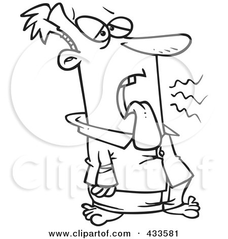 Royalty-Free (RF) Clipart Illustration Of Coloring Page Line Art Of A Sick Man Hanging His Tongue Out by toonaday