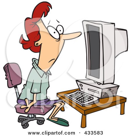 Royalty-Free (RF) Clipart Illustration Of A Woman Staring Blankly At A Computer by toonaday