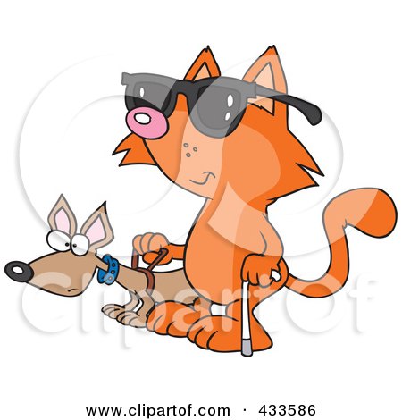 Royalty-Free (RF) Clipart Illustration Of A Blind Cat Using An Assistance Dog by toonaday