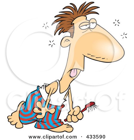 Royalty-Free (RF) Clipart Illustration Of A Cartoon Man Dragging Himself To Brush His Teeth by toonaday