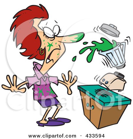 Royalty-Free (RF) Clipart Illustration Of A Woman Getting Splashed From Juice With Her Blender by toonaday