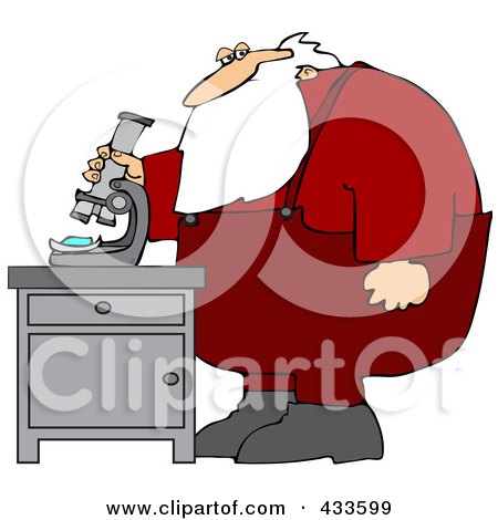 Royalty-Free (RF) Clipart Illustration of Santa Standing And Using A Microscope by djart