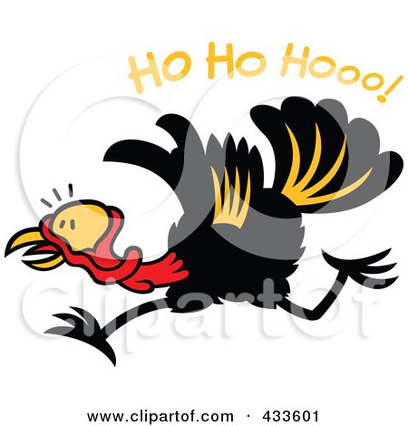 Royalty-Free (RF) Clipart Illustration of a Christmas Turkey Running Under Ho Ho Hooo Text by Zooco