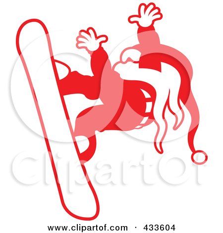 Royalty-Free (RF) Clipart Illustration of a Red Snowboarding Santa by Zooco
