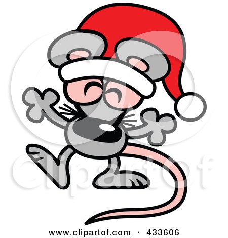 Royalty-Free (RF) Clipart Illustration of a Happy Christmas Mouse Wearing A Santa Hat by Zooco