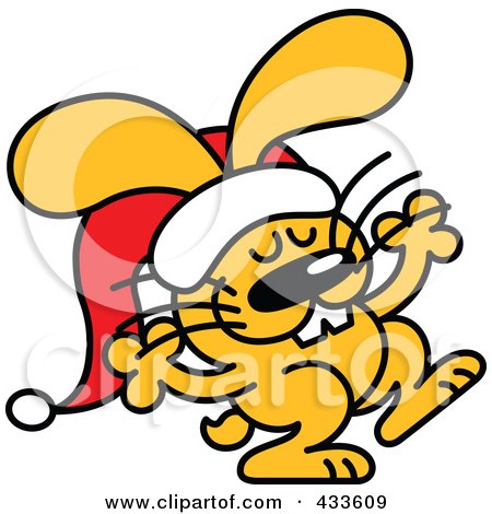 Royalty-Free (RF) Clipart Illustration of a Happy Christmas Bunny Wearing A Santa Hat by Zooco