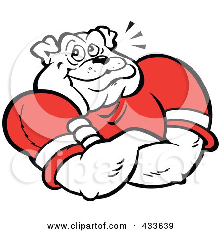 Royalty-Free (RF) Clipart Illustration of a Proud Bulldog In A Red Shirt With His Arms Folded by Johnny Sajem
