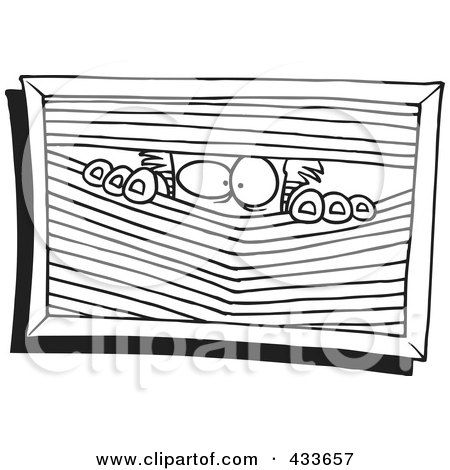 Royalty-Free (RF) Clipart Illustration Of Coloring Page Line Art Of A Paranoid Man Peeking Through Blinds by toonaday