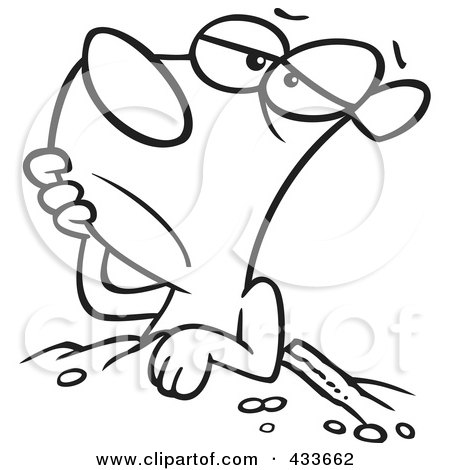 Royalty-Free (RF) Clipart Illustration Of Coloring Page Line Art Of A Groundhog Resting At His Hole by toonaday