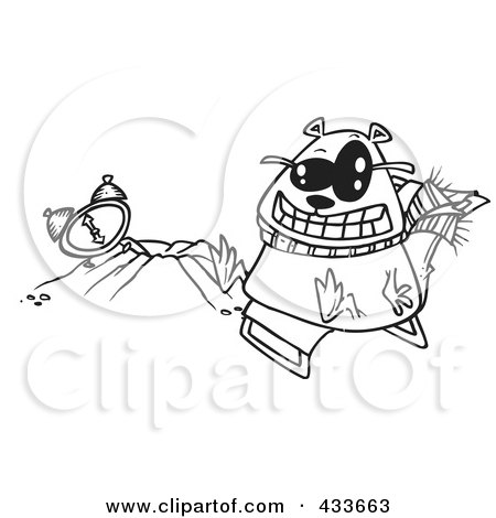 Royalty-Free (RF) Clipart Illustration Of Coloring Page Line Art Of A Groundhog Wearing Shades And Sitting By His Hole by toonaday