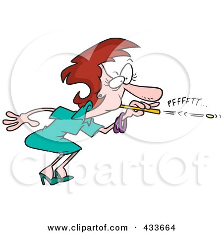Royalty-Free (RF) Clipart Illustration Of A Businesswoman Blowing A Wad Through A Straw by toonaday