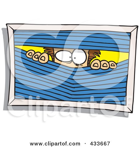 Royalty-Free (RF) Clipart Illustration Of A Paranoid Man Peeking Through Blinds by toonaday
