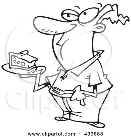 Royalty-Free (RF) Clipart Illustration Of Coloring Page Line Art Of A Man Eating Pie by toonaday