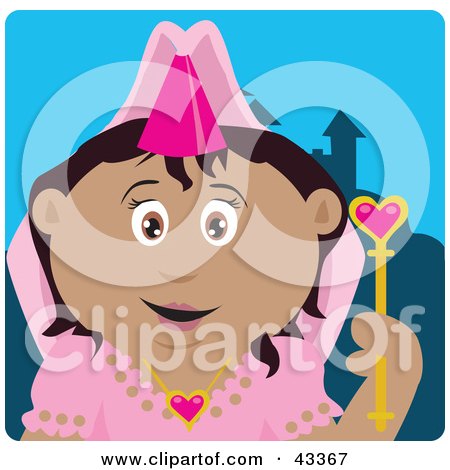 Clipart Illustration of a Pretty Hispanic Princess Girl Holding A Wand by Dennis Holmes Designs