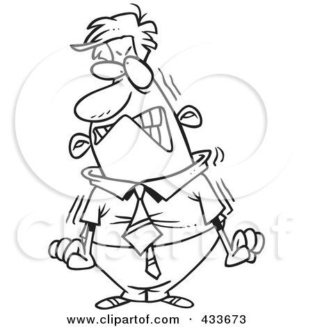 Royalty-Free (RF) Clipart Illustration of Coloring Page Line Art Of A Furious Cartoon Businessman About To Blow by toonaday