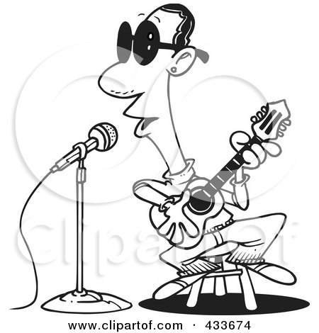 Royalty-Free (RF) Clipart Illustration Of Coloring Page Line Art Of A Man Singing The Blues by toonaday