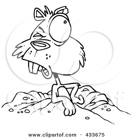 Royalty-Free (RF) Clipart Illustration Of Coloring Page Line Art Of A Groundhog Emerging by toonaday
