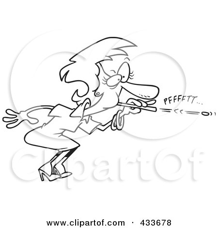Royalty-Free (RF) Clipart Illustration Of Coloring Page Line Art Of A Businesswoman Blowing A Wad Through A Straw by toonaday