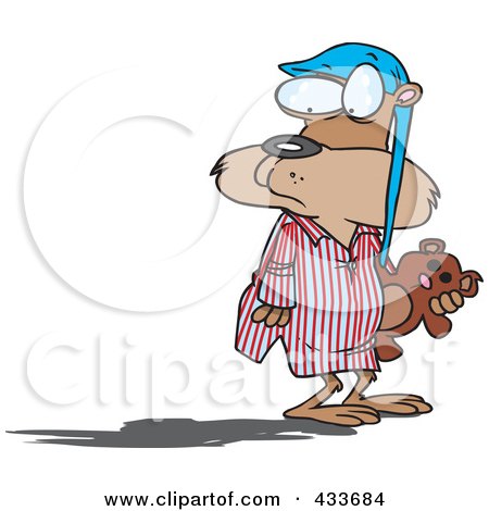 Royalty-Free (RF) Clipart Illustration Of A Groundhog In Pajamas, Looking At His Shadow by toonaday