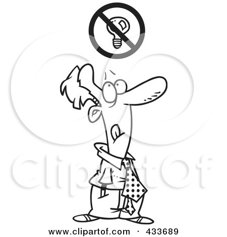 Royalty-Free (RF) Clipart Illustration of Coloring Page Line Art Of A Stressed Cartoon Businessman Trying To Come Up With An Idea by toonaday