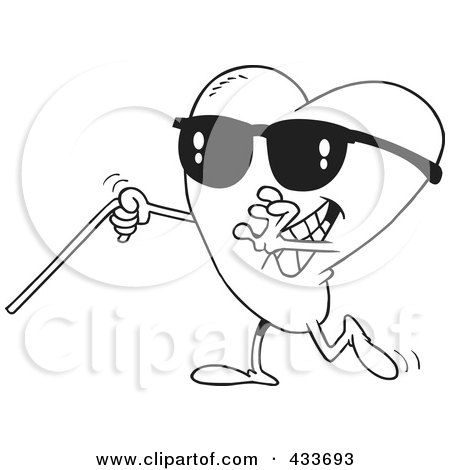 Royalty-Free (RF) Clipart Illustration Of Coloring Page Line Art Of A Blind Love Heart by toonaday