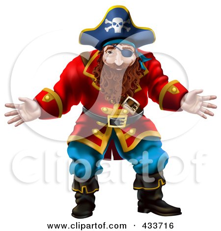 Royalty-Free (RF) Clipart Illustration of a 3d Pirate Holding His Hands Out by AtStockIllustration