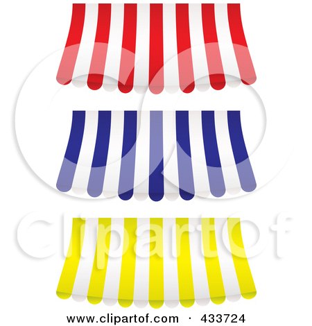 Royalty-Free (RF) Clipart Illustration of a Digital Collage Of Red, Blue And Yellow Striped Curved Awnings by michaeltravers