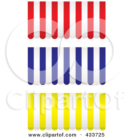 Royalty-Free (RF) Clipart Illustration of a Digital Collage Of Red, Blue And Yellow Striped Awnings by michaeltravers