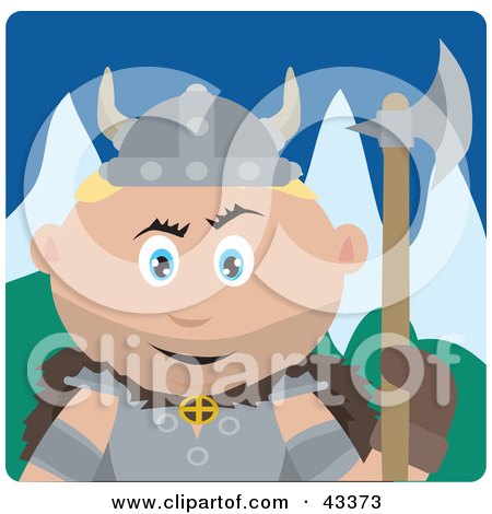 Clipart Illustration of a Caucasian Viking Guard Man Holding An Ax by Dennis Holmes Designs