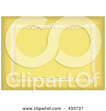 Royalty-Free (RF) Clipart Illustration of a Yellow Background With A White Floral Frame And Copyspace by michaeltravers