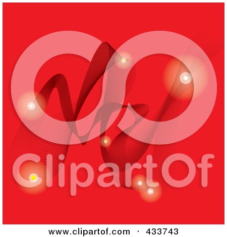 Royalty-Free (RF) Clipart Illustration of a Red Stella Ribbon With Glowing Orbs On Red by michaeltravers