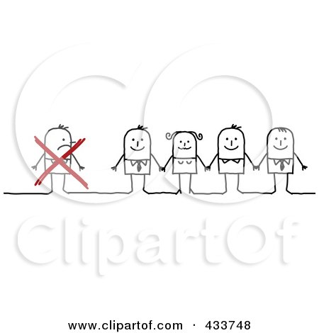 Royalty-Free (RF) Clipart Illustration of a Stick Man Crossed Out And Excluded From A Group by NL shop