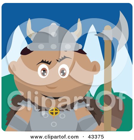 Clipart Illustration of a Hispanic Viking Guard Man Holding An Ax by Dennis Holmes Designs