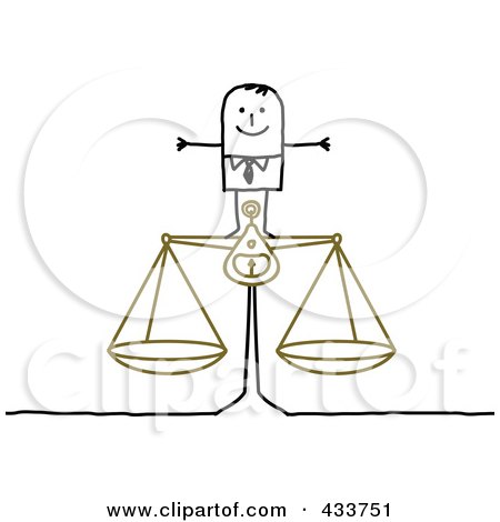 Royalty-Free (RF) Clipart Illustration of a Stick Businessman Standing On A Balanced Scale by NL shop