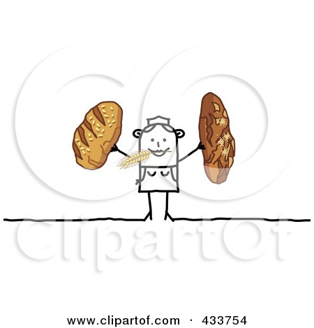 Royalty-Free (RF) Clipart Illustration of a Stick Woman Holding Bread And Nibbling On Wheat by NL shop