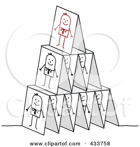 Royalty-Free (RF) Clipart Illustration of a Pyramid Of Stick Business Men Cards Stacked by NL shop