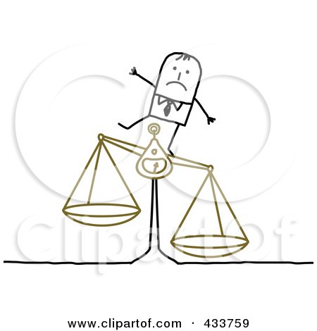 Royalty-Free (RF) Clipart Illustration of a Stick Businessman Standing On An Unbalanced Scale by NL shop