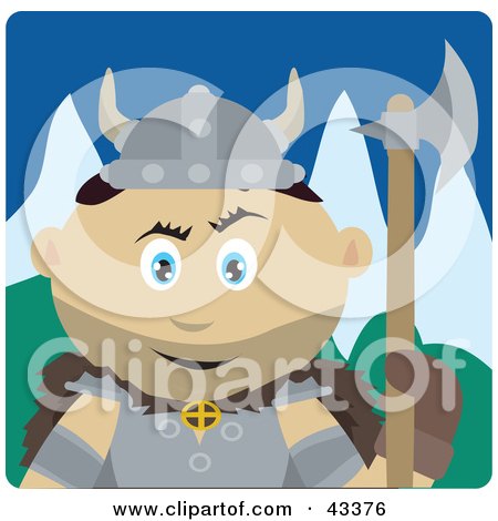 Clipart Illustration of a Mexican Viking Guard Man Holding An Ax by Dennis Holmes Designs