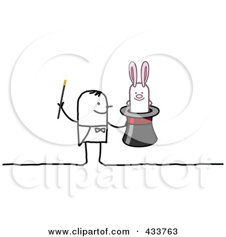 Royalty-Free (RF) Clipart Illustration of a Stick Man Magician With A Rabbit In A Hat by NL shop