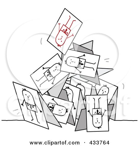 Royalty-Free (RF) Clipart Illustration of a Collapsing Pyramid Of Stick Business Men Cards by NL shop