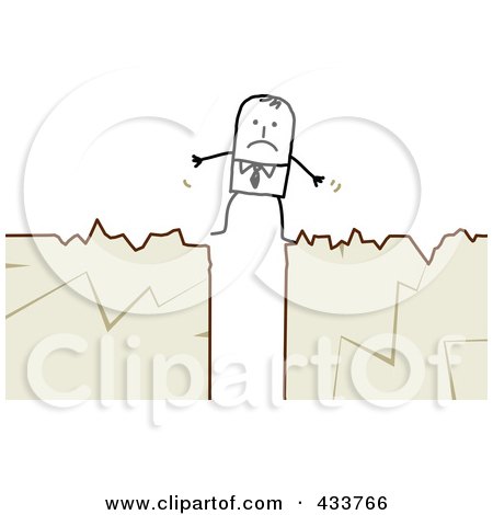 Royalty-Free (RF) Clipart Illustration of a Stick Man Over A Huge Gap by NL shop