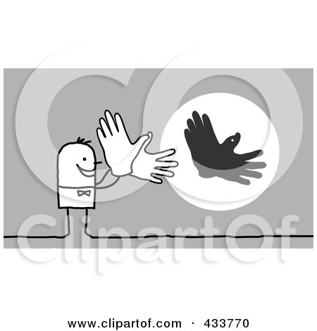 Royalty-Free (RF) Clipart Illustration of a Stick Man Casting A Bird Shadow With His Hands by NL shop