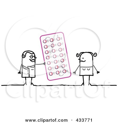 Royalty-Free (RF) Clipart Illustration of a Stick Woman Doctor Giving A Patient Birth Control Pills by NL shop